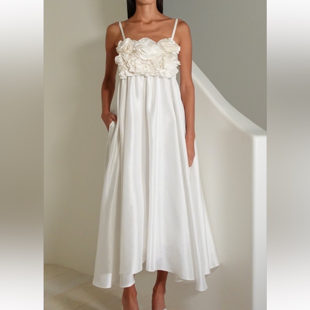 Azeeza Devon Raw Silk White Dress, XS